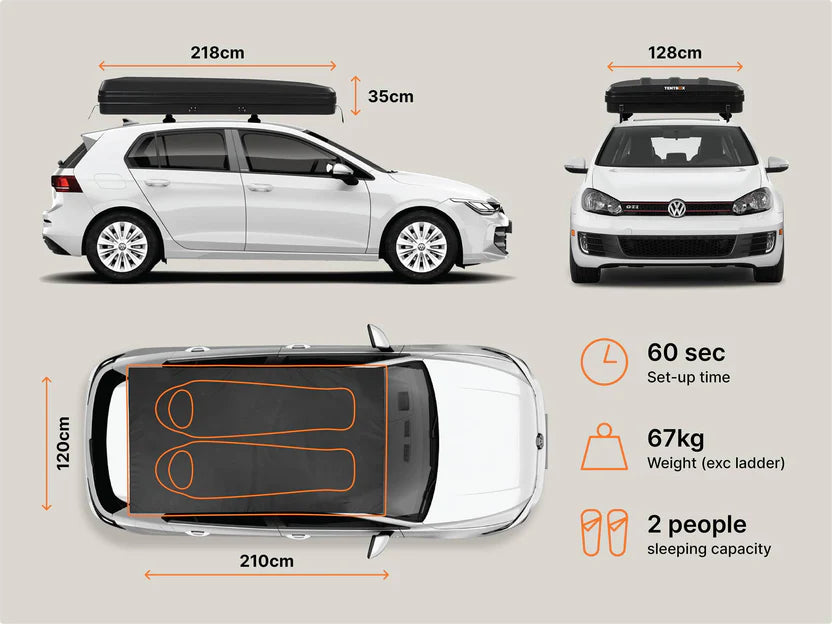 TentBox Classic 2.0 – Tente de toit rigide 2 personnes - Noir