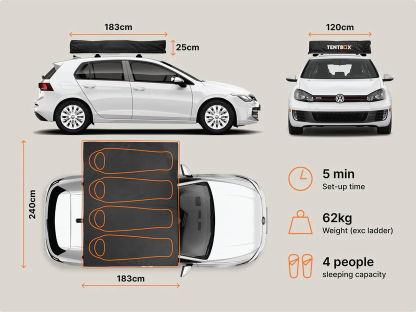 TentBox Lite XL – Tente de toit 4 personnes - Ardoise