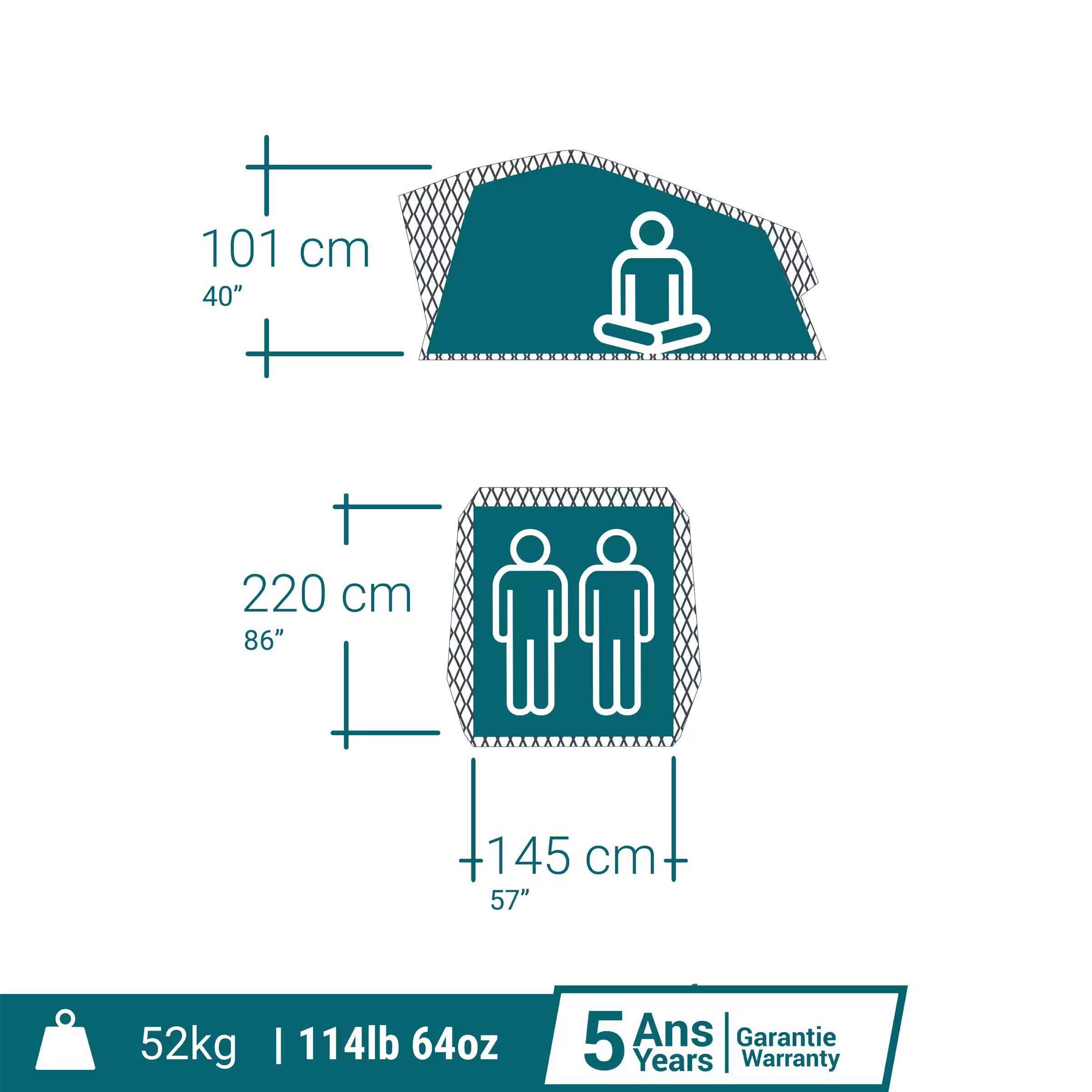 Quechua – Tente de toit gonflable MH900 Fresh&Black (2 personnes)